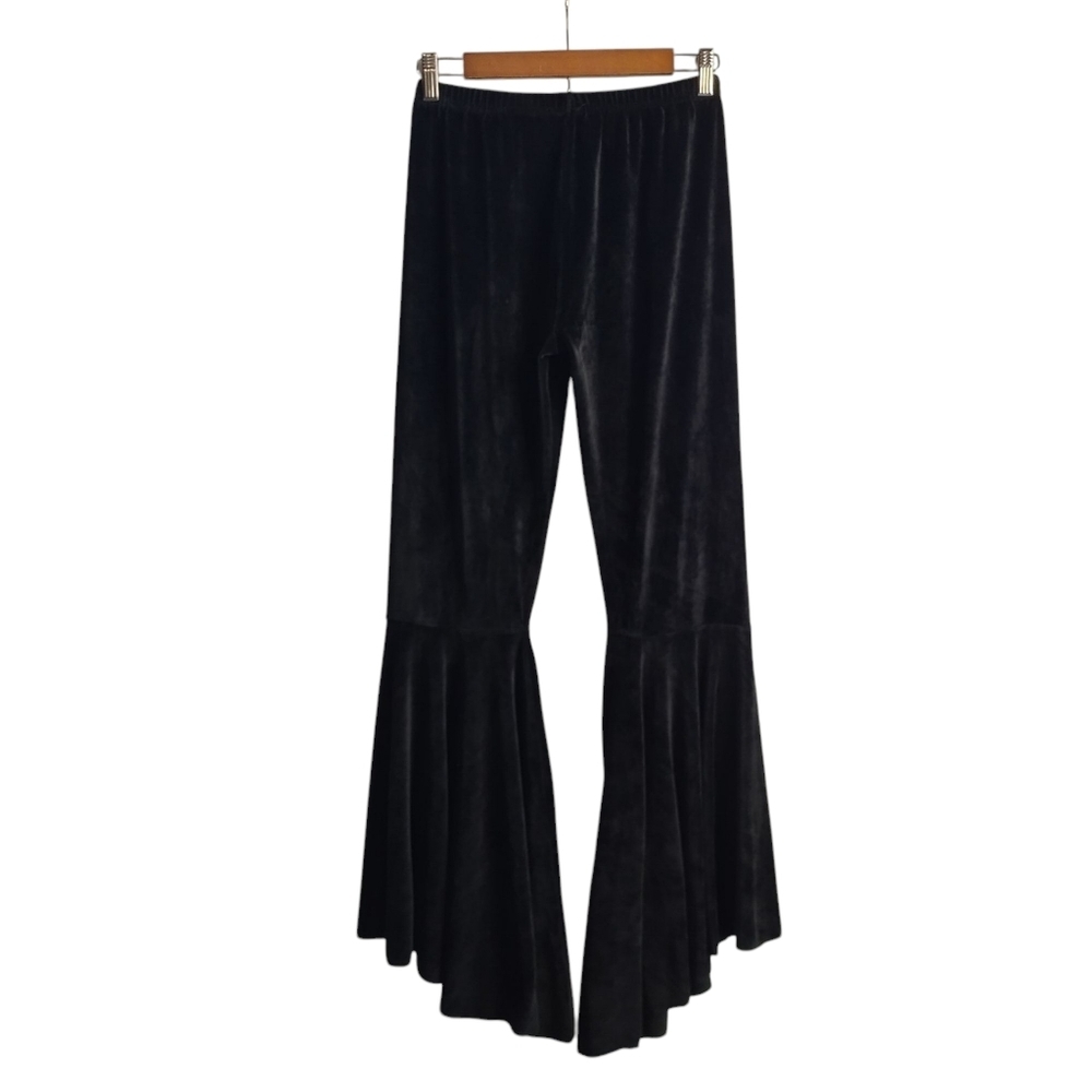 Mother Hustler Women's Black Velvet Big Flare Super Soft/Stretch Pants Size M/L